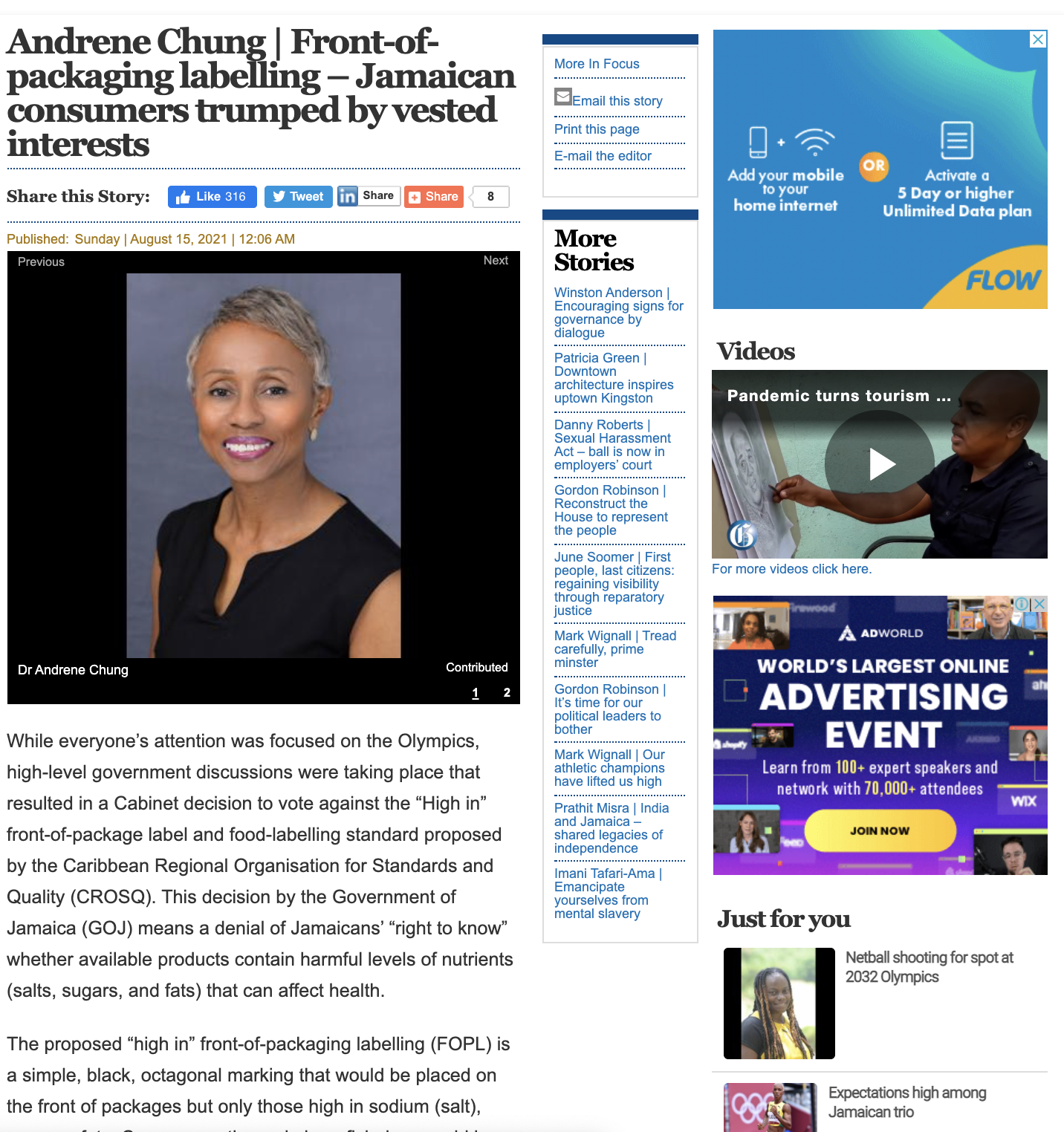 Andrene Chung | Front-of-packaging labelling – Jamaican consumers trumped by vested interests